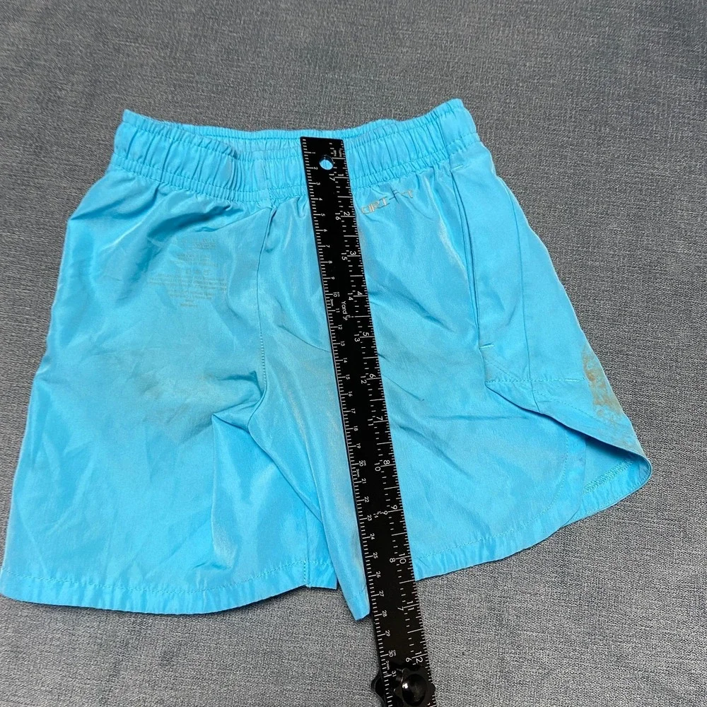 Nike Dri Fit Training Shorts Boys 4 Blue Swoosh Logo Elastic Waist Side Slit